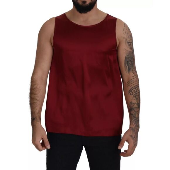 Dolce & Gabbana Red Round Neck Sleeveless Silk Men's T-shirt